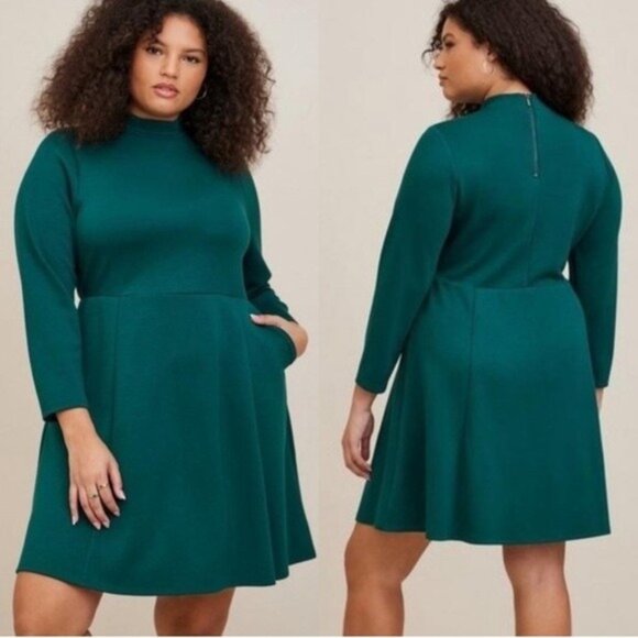 torrid Dresses & Skirts - NWT Torrid Mini Studio Mockneck Cupro Dress in Emerald Green